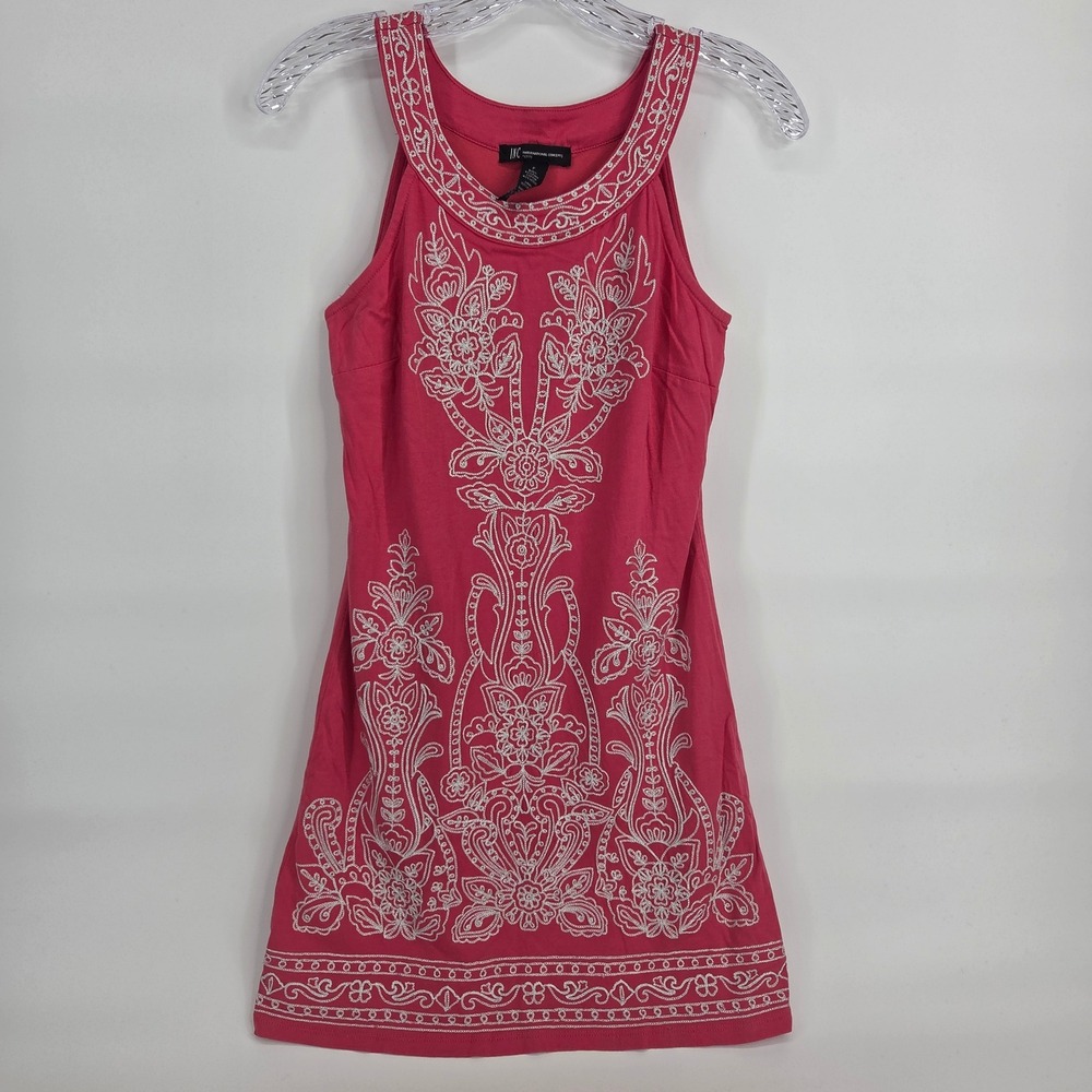 INC International Concepts Dress Petite Small Pink Embroidered Boho Art-inspired